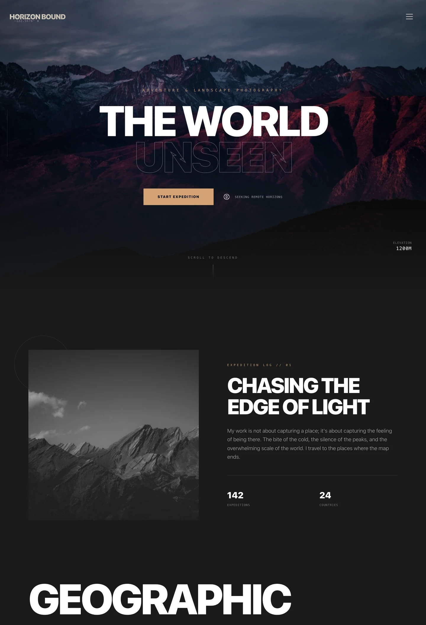 photographer travel website built with Looops