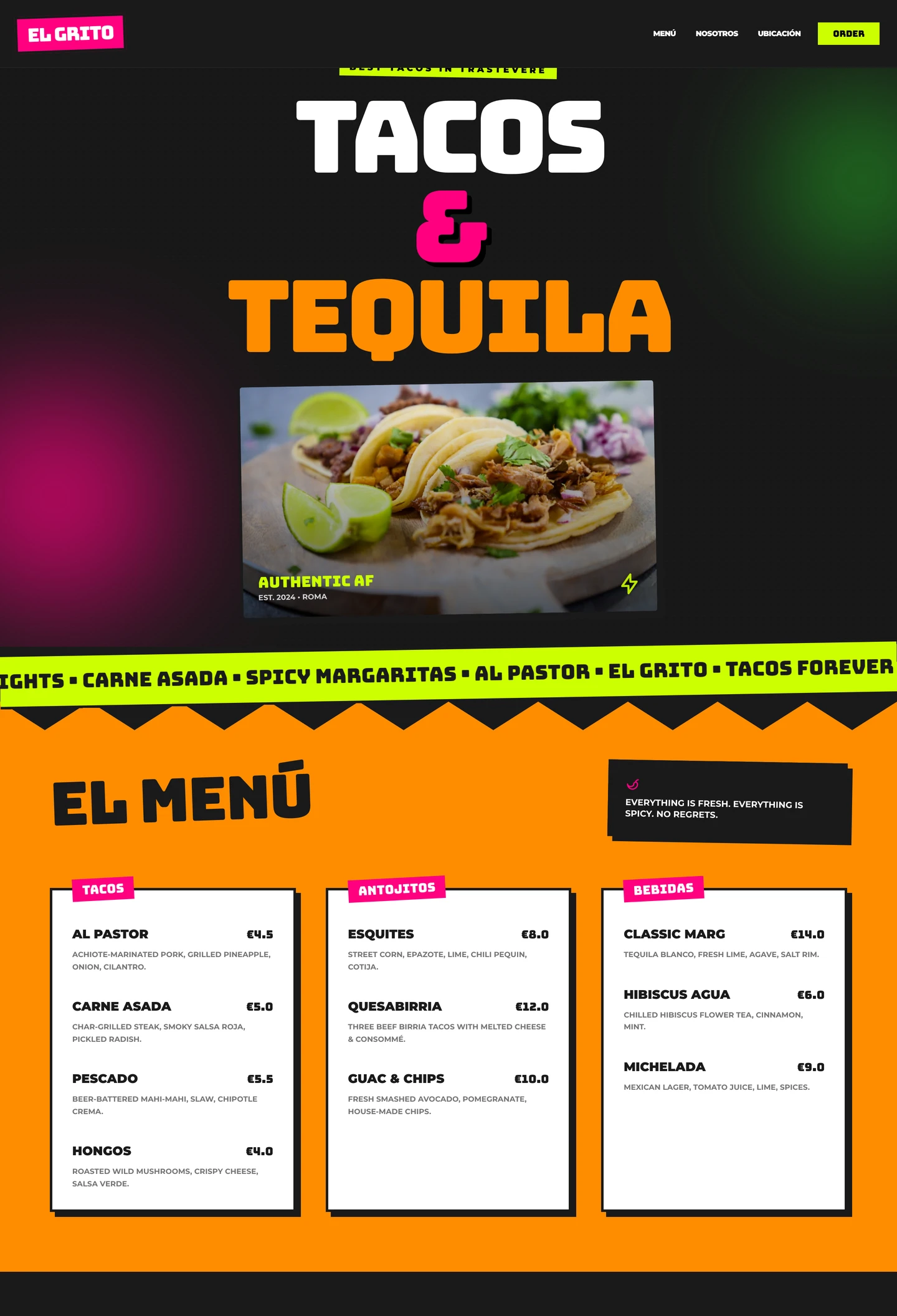 restaurant taqueria website built with Looops