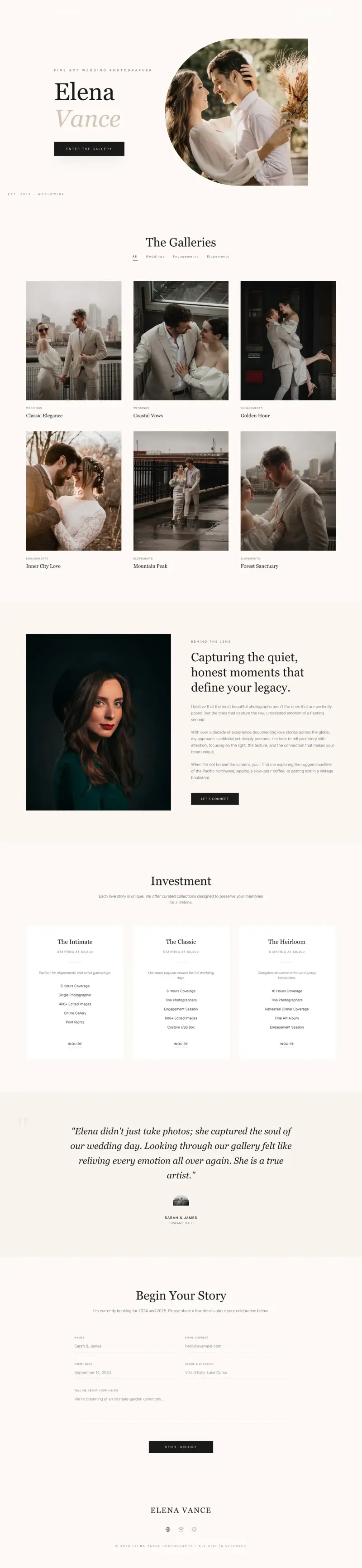 Wedding photographer website built with Looops